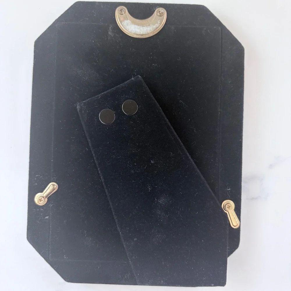 Vintage Solid Brass Black Lacquer Octagon Picture Frame 3.5x5 Art Deco Style